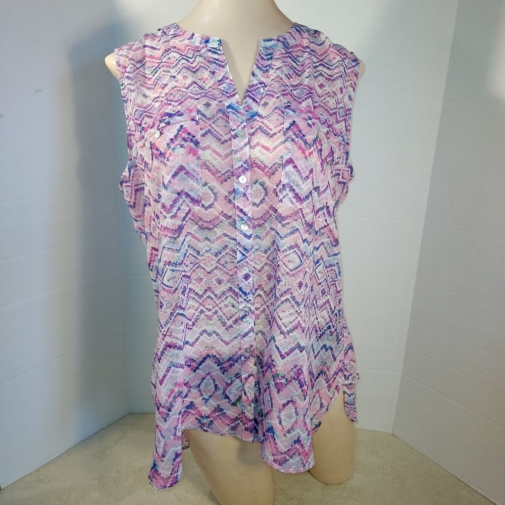 NWT COMO Vintage pink/purple/blue/green pastel tribal print tank top siz…